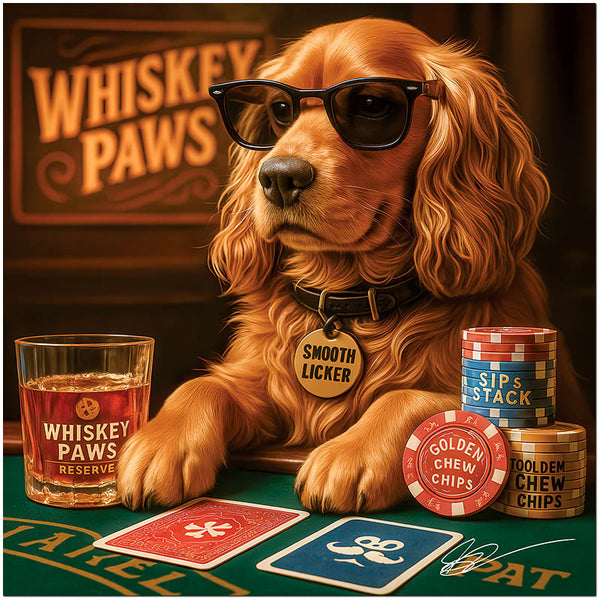 Cool Cocker Spaniel wearing sunglasses at poker table humorous dog artwork metal print