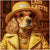 Elegant golden Cocker Spaniel dressed stylishly in glasses and hat casino inspired dog artwork metal print