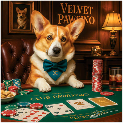Corgi in bowtie casino dealer metal print for colorful eclectic home