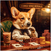 Elegant corgi in casino setting with poker chips and drink humorous metal print