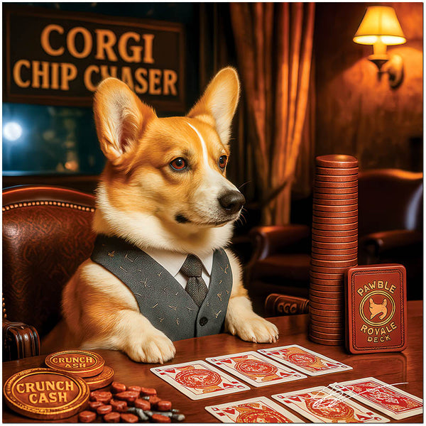 Corgi dog playing poker at casino table funny elegant metal print