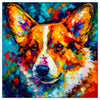 Colorful Corgi portrait in modern art style, perfect for home decor.