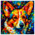 Colorful Corgi portrait in modern art style, perfect for home decor.