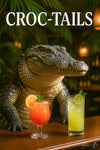 Friendly crocodile bartender serving tropical cocktails metal print wall art