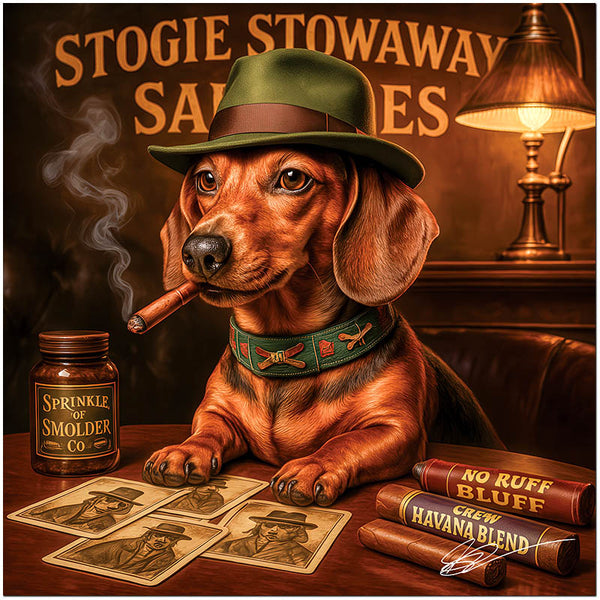 Dachshund smoking cigar at vintage speakeasy poker table metal print