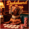 Humorous dachshund playing poker with sausage stacks chips metal wall art
