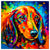 Colorful Dachshund portrait in modern art style, perfect for home decor.