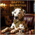Elegant Dalmatian wearing bowtie seated at luxurious card table with casino chips