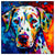 Colorful Dalmatian portrait in modern art style, perfect for home decor.