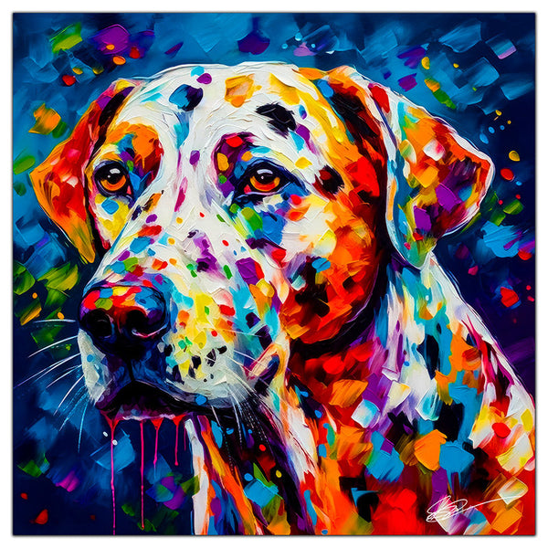 Colorful Dalmatian portrait in modern art style, perfect for home decor.