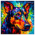 Colorful Dobermann portrait in modern art style, perfect for home decor.
