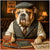 English Bulldog in vintage attire at bar Beefy Bumbler artwork