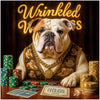 English Bulldog playing poker with casino chips and cards metal print