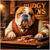 English Bulldog at poker table with drink and cigar metal print