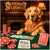 Golden Retriever playing poker at table with cards and chips metal print