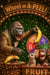 Funny metal wall art of a gorilla hosting a banana-themed game show wheel