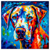 Colorful Great Dane portrait in modern art style, perfect for home decor.
