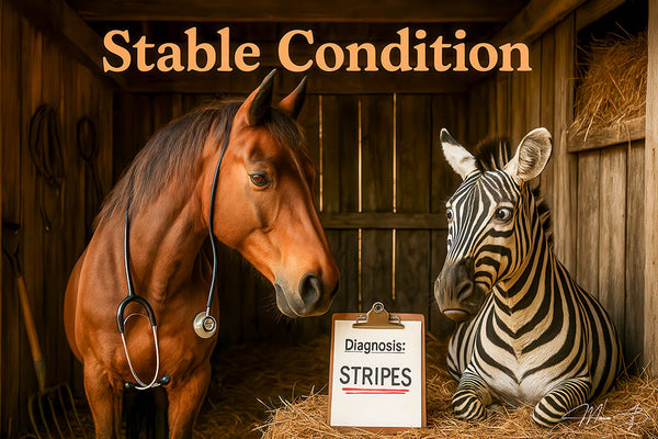 Stable Condition II humorous horse veterinarian diagnosing zebra stripes metal print