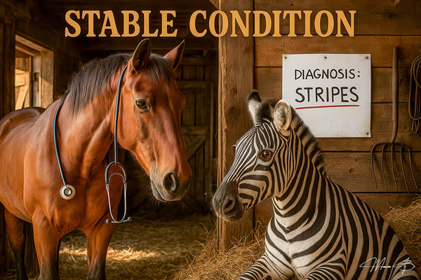 Stable Condition humorous horse veterinarian diagnosing zebra stripes metal print