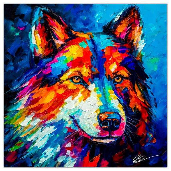 Colorful Husky portrait in modern art style, perfect for home decor.