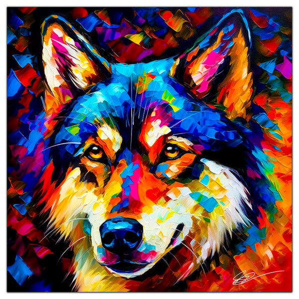 Colorful Husky portrait in modern art style, perfect for home decor.