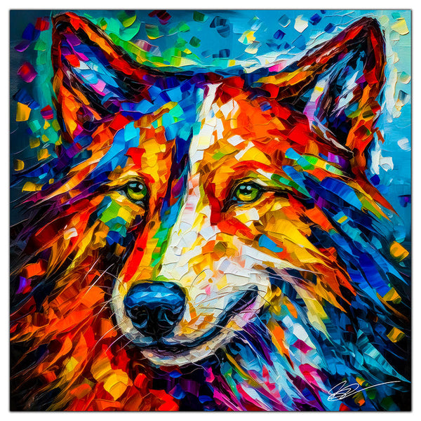 Colorful Husky portrait in modern art style, perfect for home decor.