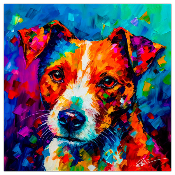 Colorful Jack Russell portrait in modern art style, perfect for home decor.