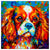 Colorful King Charles Cavalier portrait in modern art style, perfect for home decor.
