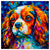 Colorful King Charles Cavalier portrait in modern art style, perfect for home decor.