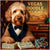 Labradoodle in a dark velvet tux and bow tie seated at a casino table with Doodle Dollars, Barkin’ Bucks, Pur-Tune Tokens, and a Vegas Doodle Delight sign in the background.