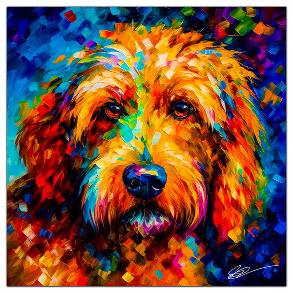 Colorful Labradoodle portrait in modern art style, perfect for home decor.