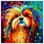Colorful Lhasa Apso portrait in modern art style, perfect for home decor.