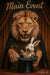 Lion magician dramatically pulling surprised rabbit from hat metal print wall art
