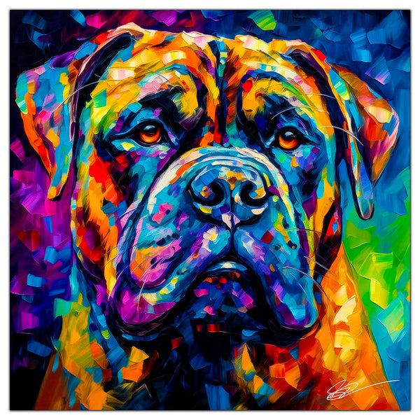 Colorful Mastiff portrait in modern art style, perfect for home decor.