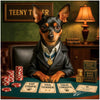 Tiny in size but big in bluff—Teeny Teaser showcases a Miniature Pinscher dressed to deal and destined to dazzle. A must for casino and dog lovers.
