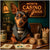 Miniature Pinscher dog in a leather jacket at a poker table with nap chips and cuddle-themed tokens in a cozy casino scene.