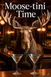 Sophisticated moose with martini glasses metal print wall art