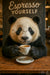 Panda drinking espresso coffee in cafe-themed metal wall art
