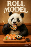 Panda eating sushi with chopsticks artwork titled Roll Model II
