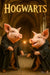 Two pigs dressed as wizards casting spells in a gothic castle hallway in artwork titled Hogwarts II