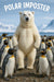 Polar bear standing among penguins humorous metal wall art