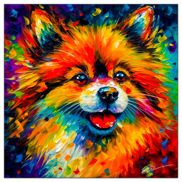Colorful Pomeranian portrait in modern art style, perfect for home decor.