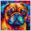 Colorful Pug portrait in modern art style, perfect for home decor.