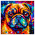 Colorful Pug portrait in modern art style, perfect for home decor.