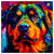 Colorful Rottweiler portrait in modern art style, perfect for home decor.