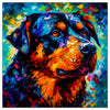 Colorful Rottweiler portrait in modern art style, perfect for home decor.