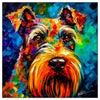 Colorful Schnauzer portrait in modern art style, perfect for home decor.