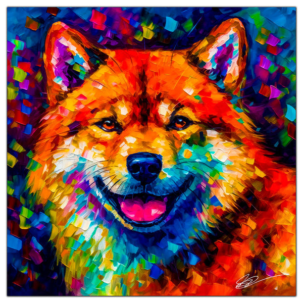 Colorful Shiba Inu portrait in modern art style, perfect for home decor.