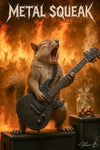 Metal Squeak II squirrel performing fiery guitar concert metal print artwork
