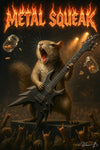 Metal Squeak squirrel performing metal concert with guitar metal print artwork